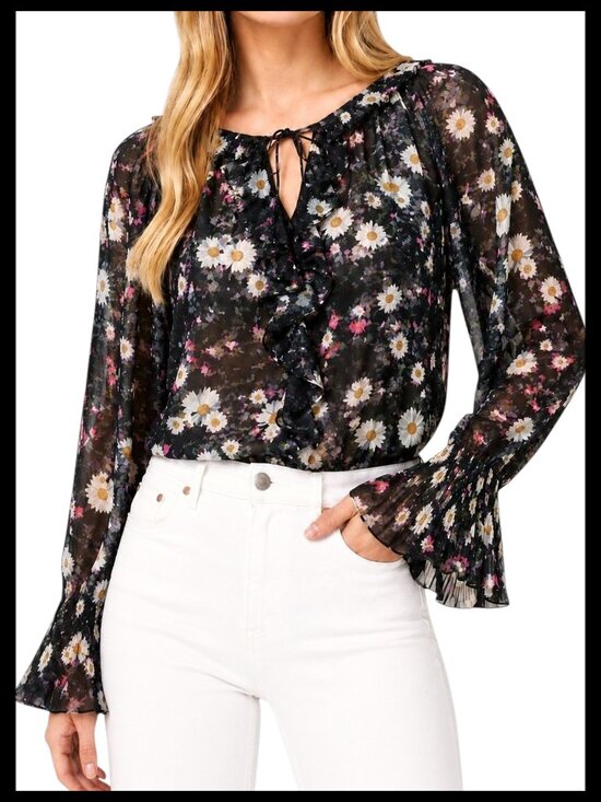 Kobi Halperin Tops - Kobi Halperin Sydney Blouse Black Pink White Multi Floral Chiffon Size L